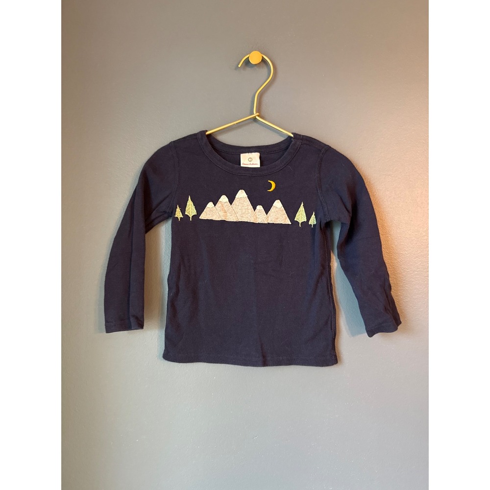 Hanna Andersson Kids Navy Mountains Trees Moon Long Sleeve Shirt Size 80